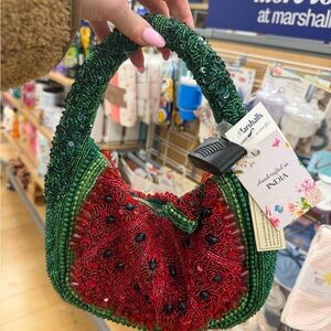 Vibrant Beaded Shoulder Bag in Green and Red